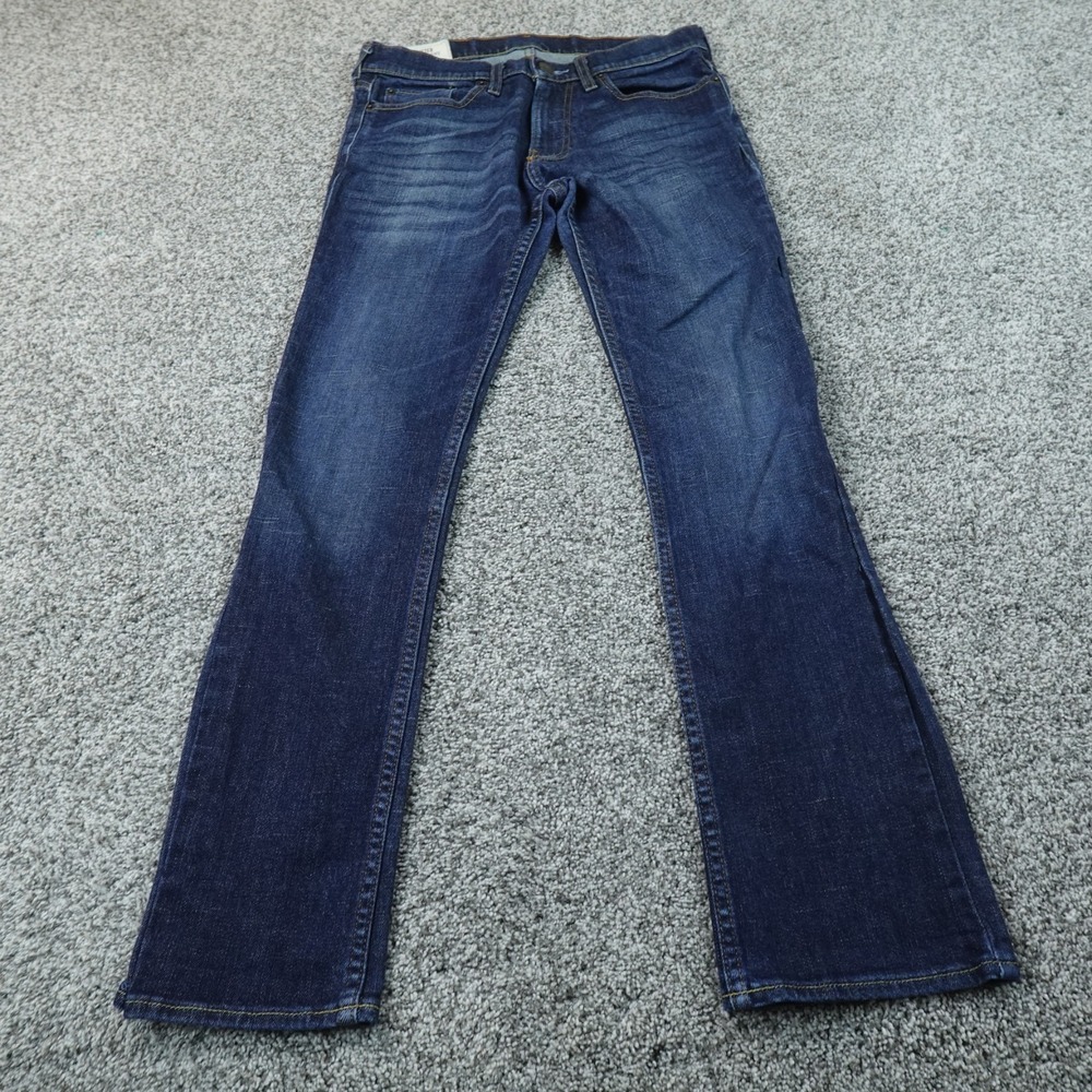 Hollister Jeans Mens 31X32 Dark Blue Denim Pants Slim Straight Stretch Flex Fade